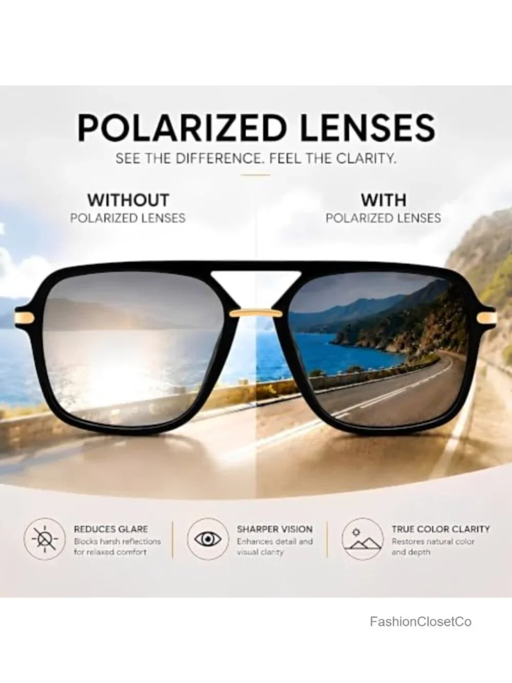 Polarized Aviator Sunglasses UV400 Double Bridge Square Oversized Metal Frame
